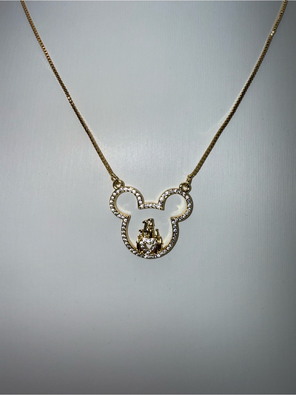 17 to 19 Inch Adjustable 18K Gold Dipped AAA CZ Disney World Pendant Necklace